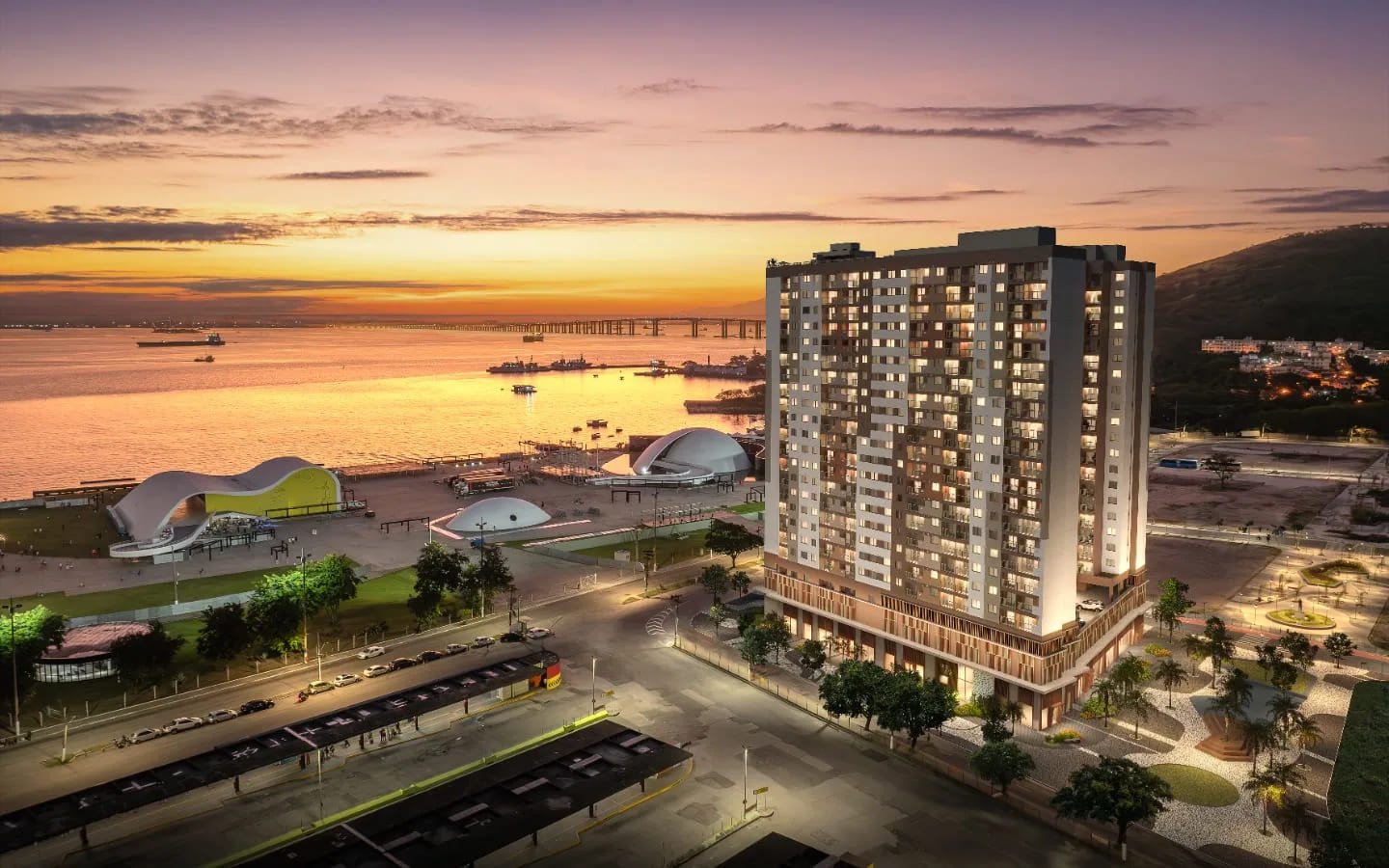 Fachada do The Pier Residencial – Cury Niterói